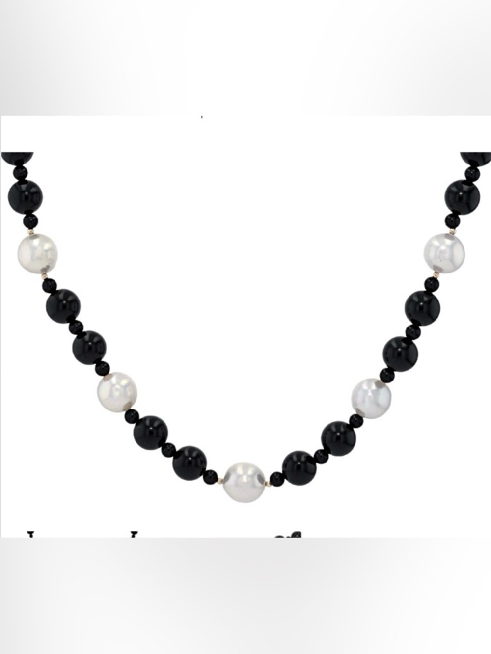 NWT White Cultured Freshwater Pearl & Black Agate 14k Yellow Gold 18” Necklace - Picture 2 of 8